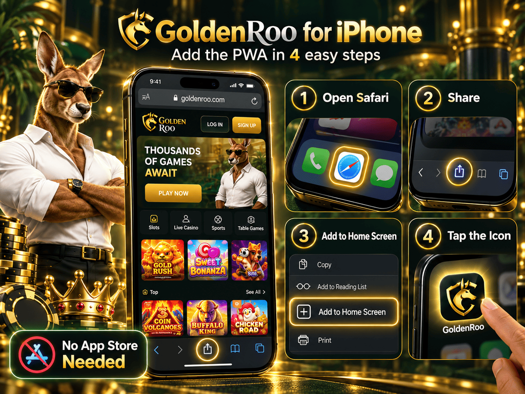 GoldenRoo iPhone and iPad PWA installation guide using Safari